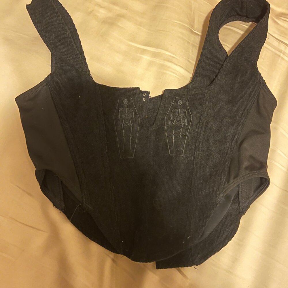 Disturbia Immortal Split Black Corset Skeleton Embroidered Crop Tank - Picture 5 of 5